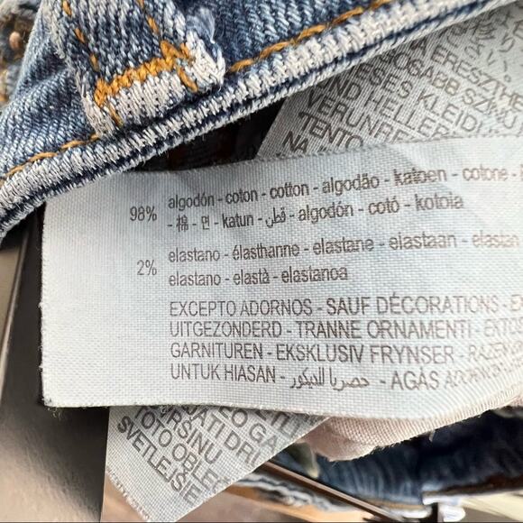 Zara medium wash distressed skinny jeans with silver side stripe size 4 B170 - Picture 5 of 7